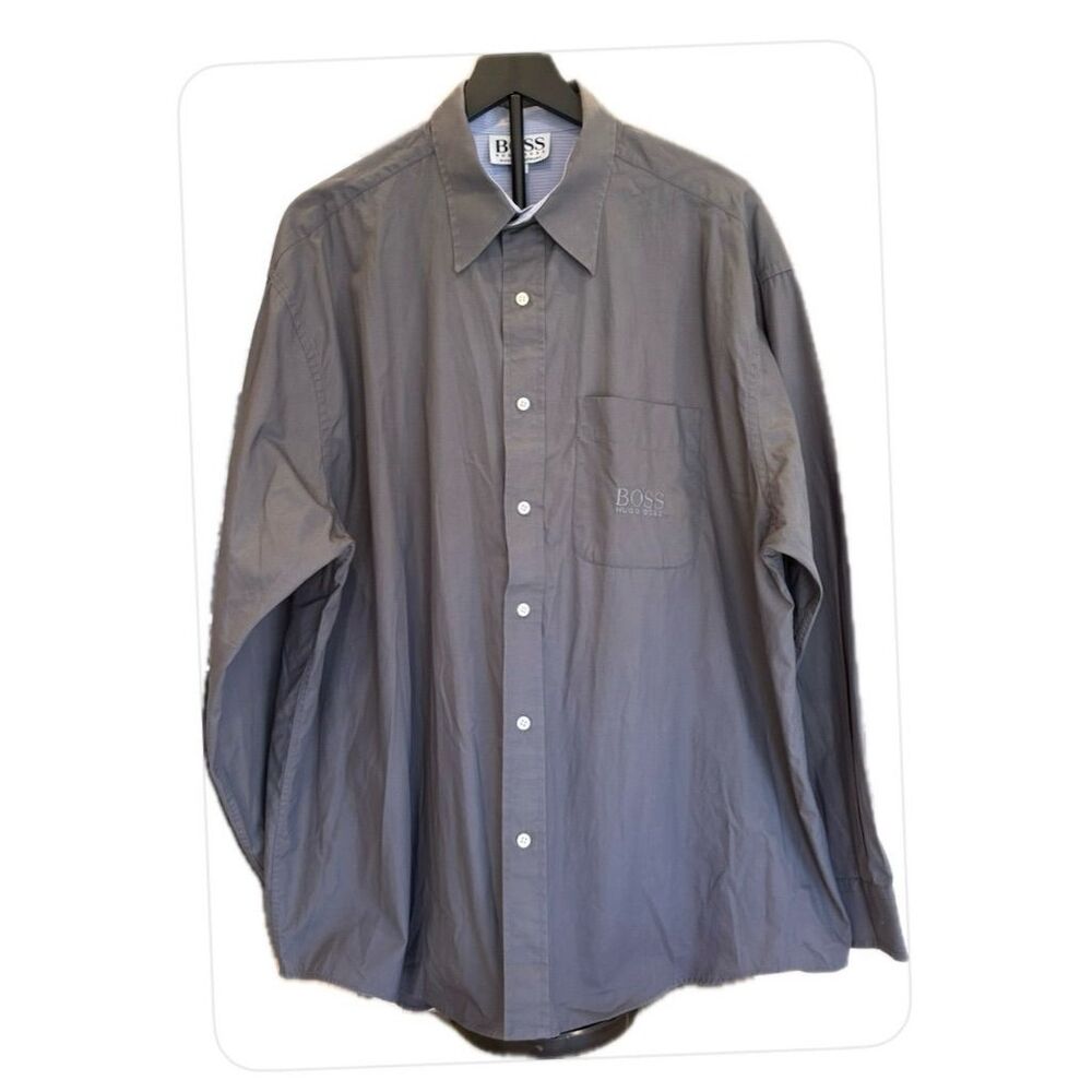 Hugo Boss Gray Embroidered Logo Long Sleeve Button-Up Shirt XL